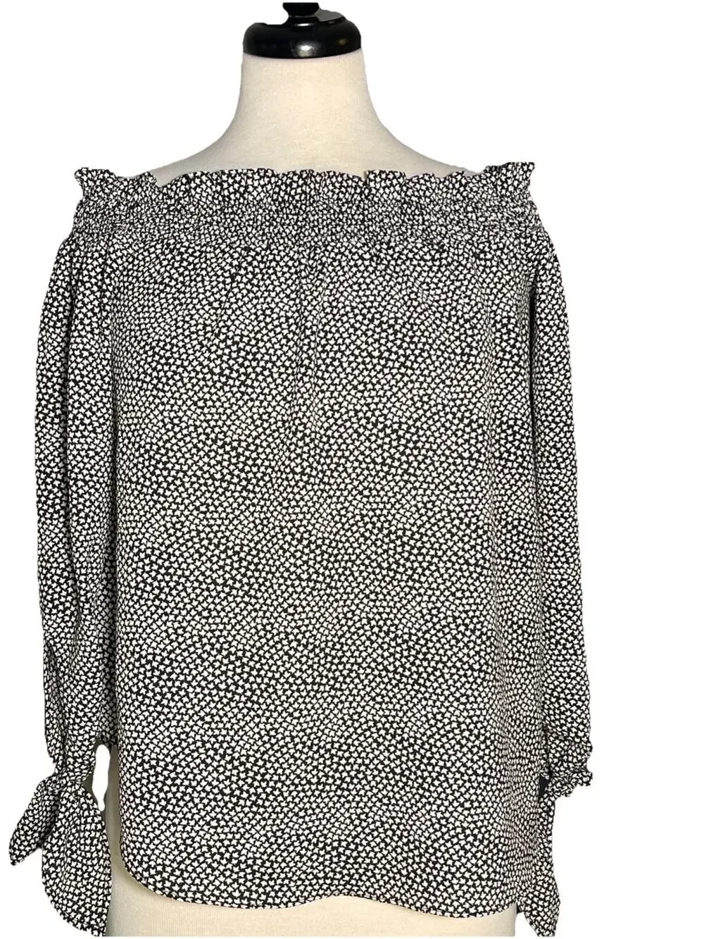 Michael Kors Women's Blouse Top 3/4 Tie Sleeve Black & White Small